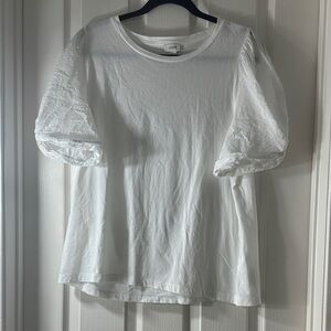 J. Crew White Puff-Sleeve Cotton Tee
